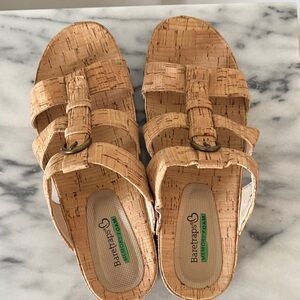 BareTraps Cork-Textured Tan Slide Sandals with Buckle
